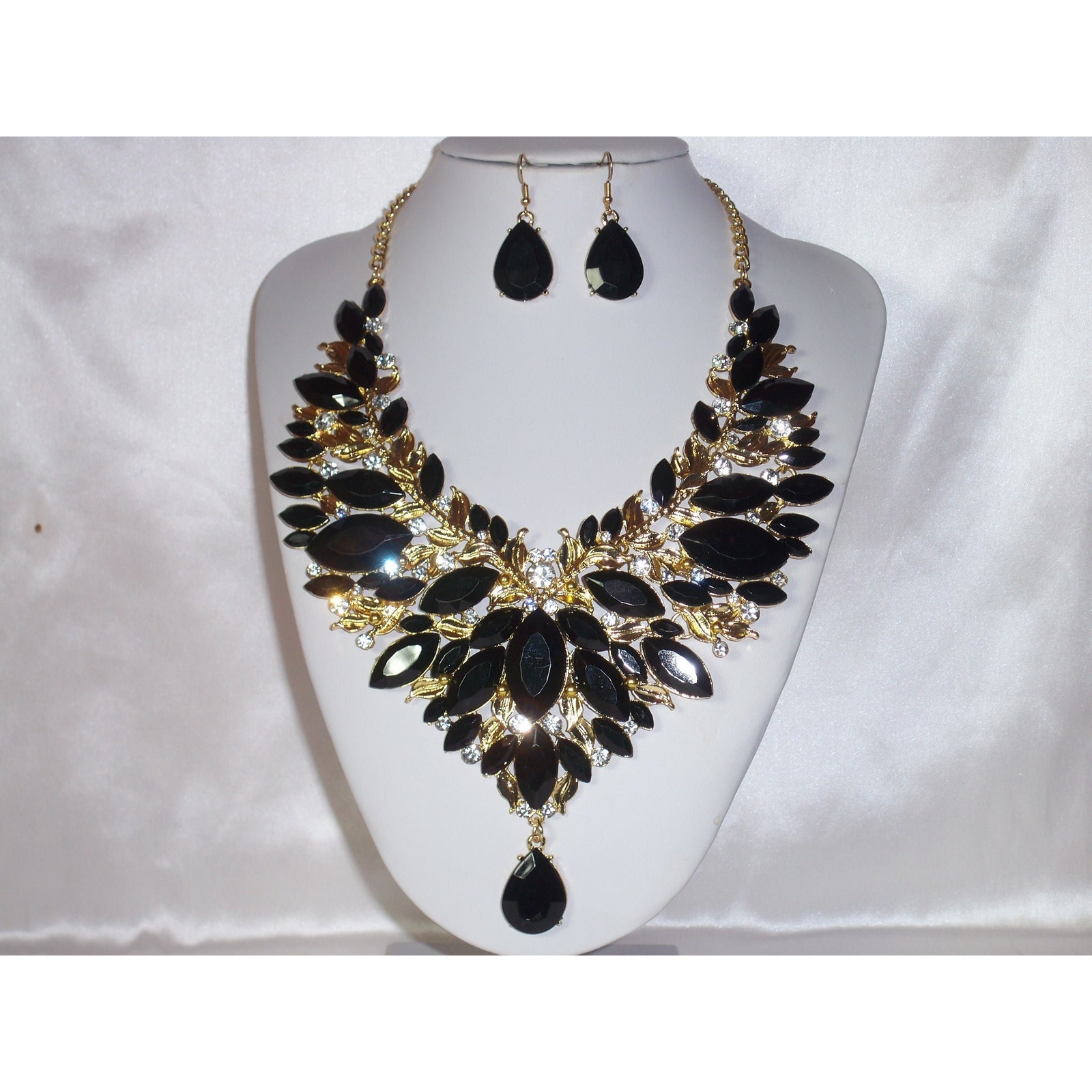Black Rhinestone Necklace Set, Statement Wedding Mob Prom Party Goth Necklace,